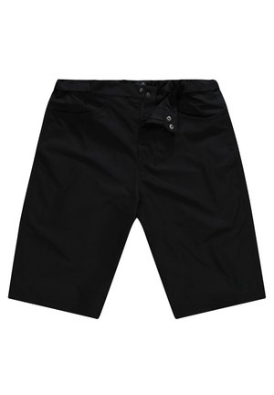 Sorte shorts lavet af letvægtsstof, med flad front, knaplukning og to sidelommer. Glat tekstur med en afslappet pasform.