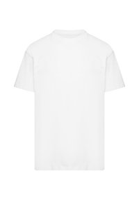 Plain white short-sleeve T-shirt with crew neck, displayed against a white background.