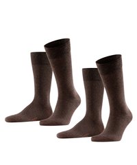 Brown socks made of a soft, textured material. Three pairs displayed, featuring a ribbed cuff and a subtle branding accent at the toe.