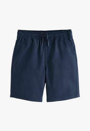 Mornarsko modre kratke hlače z elastičnim pasom in vrvico za zavezovanje, stranskimi žepi in ravnim robom.