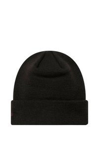 Berretto lavorato a maglia nero con risvolto e finitura testurizzata. Presenta un piccolo logo ricamato di colore contrastante sul lato.
