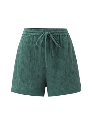 Groene textuur shorts met een elastische tailleband, voorzien van een trekkoordsluiting en een relaxte pasvorm. Geschikt voor casual wear of loungewear.