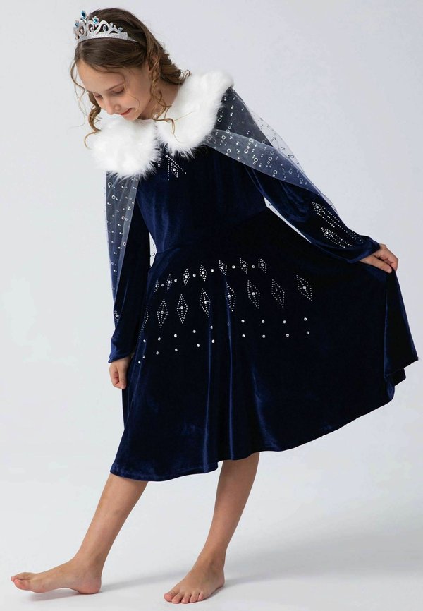 KOSTÜM KLEID FÜR EISKÖNIGIN ELSA FANS MIT HAARREIF – Kostüm – dunkelblau