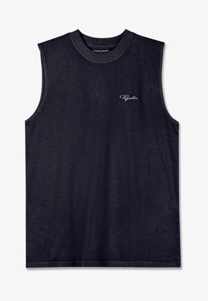 Black sleeveless t-shirt made of soft cotton, featuring a crew neckline and subtle logo in white on the chest.