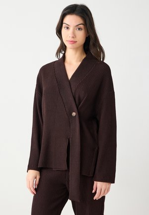 V NECK LONG SLEEVE BUTTON DETAIL - Gilet - bitter brown
