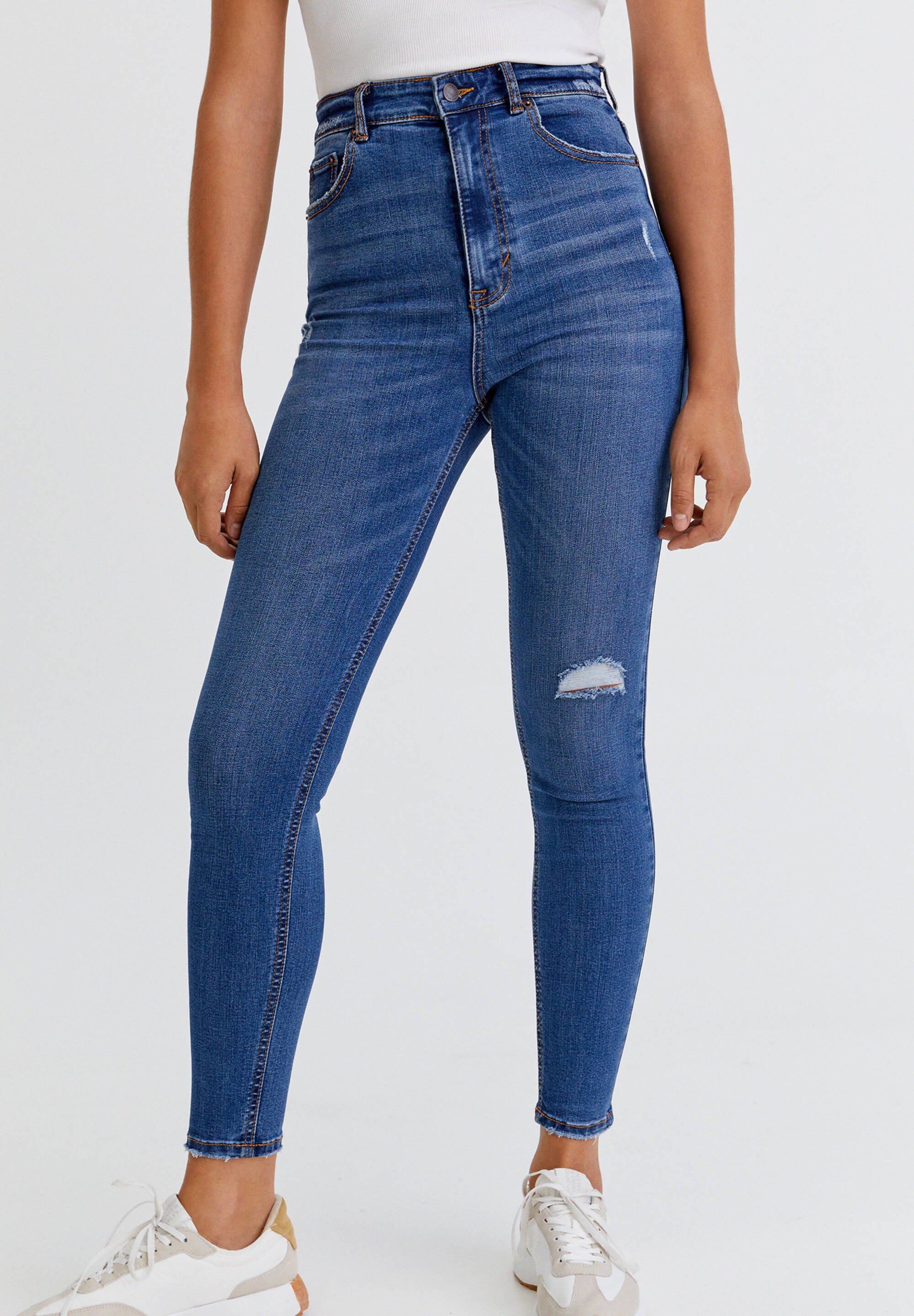PULL\u0026BEAR WITH HIGH WAIST - Jeans Skinny Fit - dark blue denim/dark-blue  denim - Zalando.de