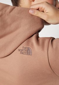 Felpa con cappuccio in tessuto marrone chiaro con finitura testurizzata. Presenta il logo ricamato "THE NORTH FACE" in filo abbinato sulla manica.