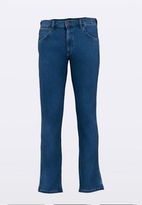 Tumši zili džinsa bikses ar izplatušām kājām, vidēja augstuma vidukli, piecām kabatām un tonētām šuvēm. Aprīkotas ar klasisku pogas un rāvējslēdzēja aizdari.