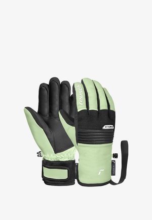 Mustat ja vaaleanvihreät käsineet, joissa on teksturoitu musta kämmenosa ja joustava ranne. Varustettu logolla ja R-TEX XT -tunnuksella säänkestävyyden vuoksi.