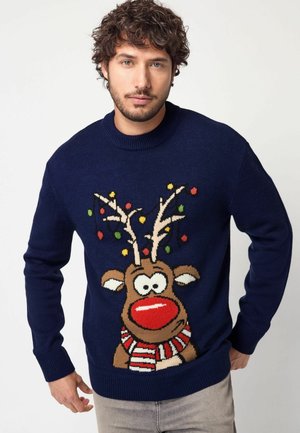 FIT RICH CHRISTMAS CREW NECK.   - Strickpullover - navy blue rudolph