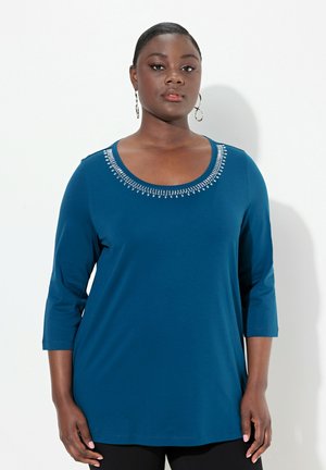 RHINESTONE NECKLINE 3/4 SLEEVE  - Pusero - medium blue