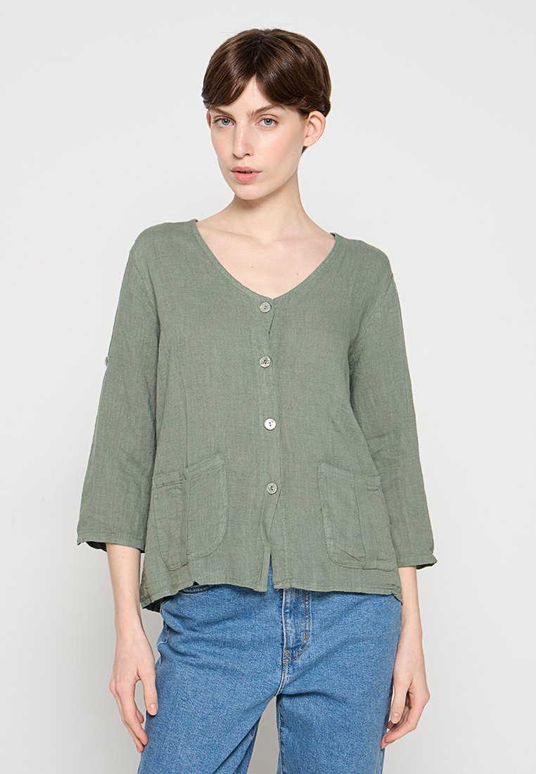 Le Monde du Lin Overhemdblouse kaki Le Monde du Lin Overhemdblouse kaki