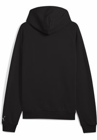 Black hoodie with a hood and raglan sleeves; features a small Puma logo in white on the left sleeve. Simple, casual design.