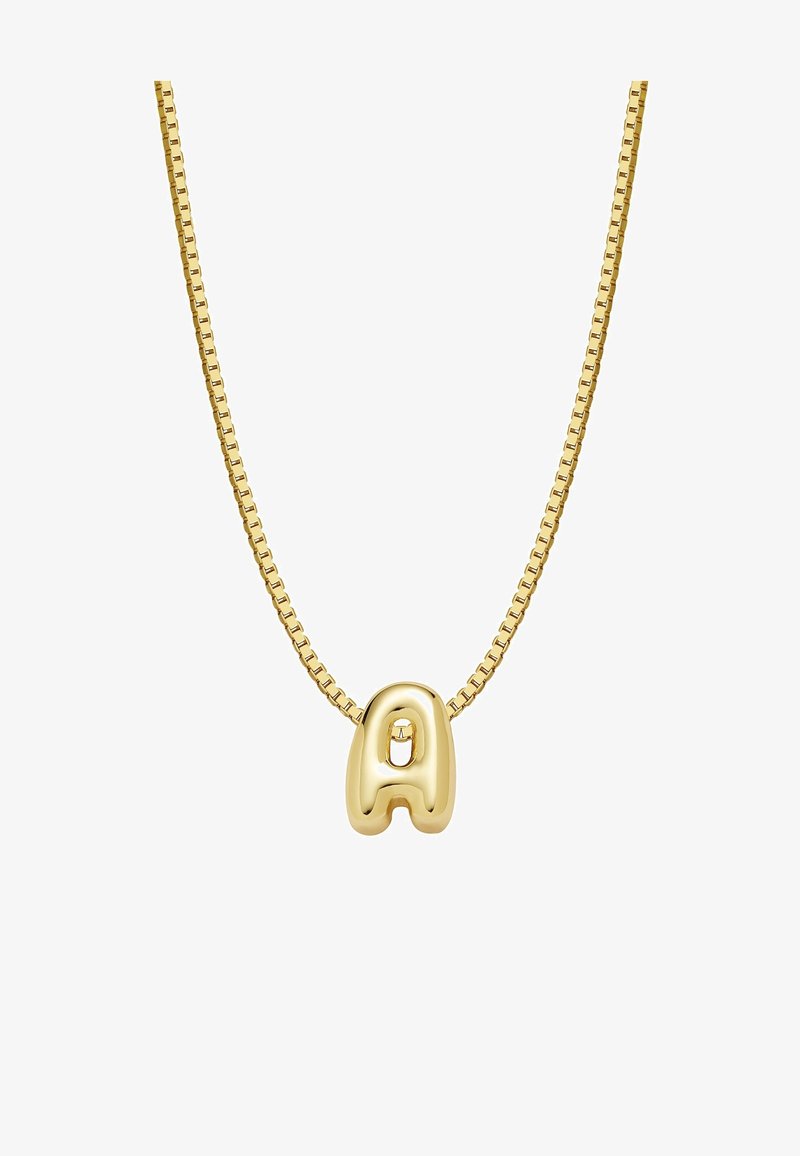 Zelta kaklarota ar gludu, noapaļotu burti "A" piekariņu. Piekares elements ir ar mazu izgriezumu un piekārts uz platas, saistītas ķēdes.