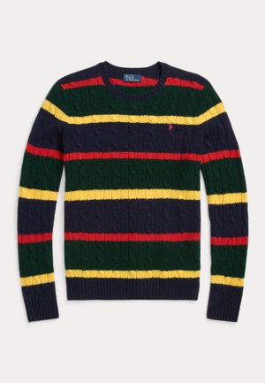 Polo Ralph Lauren STRIPED CABLE-KNIT WOOL-CASHMERE SWEATER - Vesta - navy multi