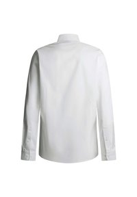Witte long-sleeve shirt met een rechte snit, met een omgeslagen kraag en knoopmanchetten. Soepele textuur, geen patronen of accenten zichtbaar.