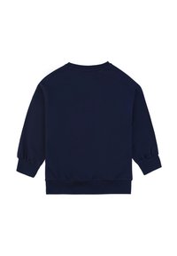 Felpa blu navy con scollatura rotonda, maniche lunghe a sbuffo e polsini e orlo a costine. Realizzata in morbido cotone.
