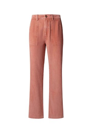 Corduroy broek in een zachte roze kleur, met een hoge taille, grote voorzakken en wijde pijpen, met een getextureerd ribpatroon.