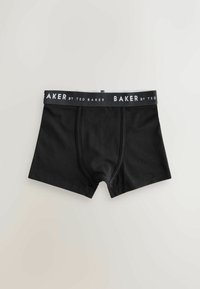 Boxer briefs noirs pour hommes avec ceinture élastique de marque portant l'inscription "BAKER BY TED BAKER", posés à plat sur un fond clair.