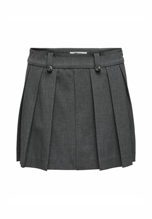 Pelēka volānu svārki ar piegulošu vidukli, priekšpusē ar diviem pogu akcentiem un nelielu rāvējslēdzēja aizdari aizmugurē. Teksturēts audums.