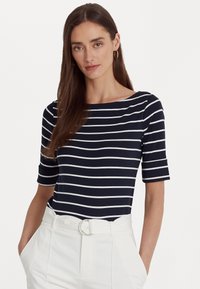 Lauren Ralph Lauren - BOAT NECK - T-shirt print - navy/white Miniatuurafbeelding 1