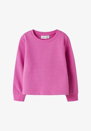 Felpa rosa a maniche lunghe con scollo tondo, polsini a costine e un leggero effetto scintillante, progettata per bambini di 1-2 anni.