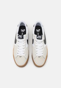 Nike SB sko i hvid, beige og sort; overdel i ruskind og mesh; gummisål; har snørebånd, logo-detaljer og polstret krave.