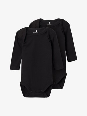 Du dugnų ilgomis rankovėmis juodi bodiai, pagaminti iš medvilnės. Ypatybės: apvali iškirptė ir spaudžių užsegimai apačioje, kad būtų lengva apsirengti.