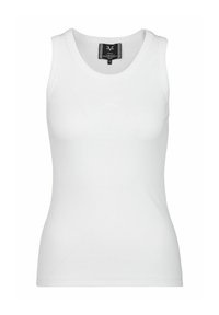 Witte tanktop van ribstof, met een ronde halslijn, aansluitend ontwerp en zonder zichtbare patronen of accenten. Maattag zichtbaar in de nek.