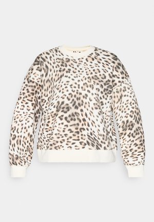Sweatshirt com padrão de leopardo, base em creme, decote redondo e punhos canelados. Tecido suave com um corte relaxado e um padrão animal distinto.