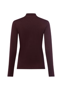 Langärmliges Oberteil in tiefem Burgunderrot mit hohem Kragen und glattem Stoff. Slim Fit ohne Muster oder Verzierungen auf der Rückseite.