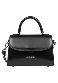 Borsa in pelle nera con design strutturato, manico superiore, tracolla removibile, chiusura magnetica e dettagli in hardware argentato. Presenta il marchio.