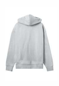 Gray hooded sweatshirt with a relaxed fit, long sleeves, and side seams. Soft texture and no visible branding or patterns.