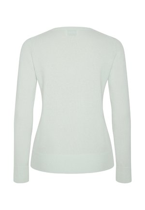 Light grey long-sleeve fitted sweater with ribbed cuffs and hem, shown from the back on a white background.
