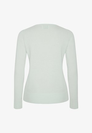 Light grey long-sleeve fitted sweater with ribbed cuffs and hem, shown from the back on a white background.