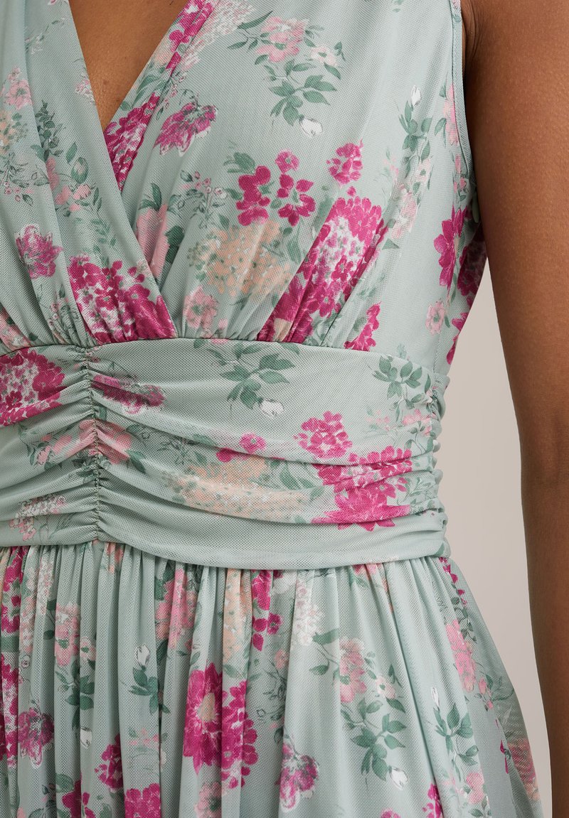 strapless open back dress RED PINK AND MINT FLORAL LONG SHIRT DRESS  ShopKoai