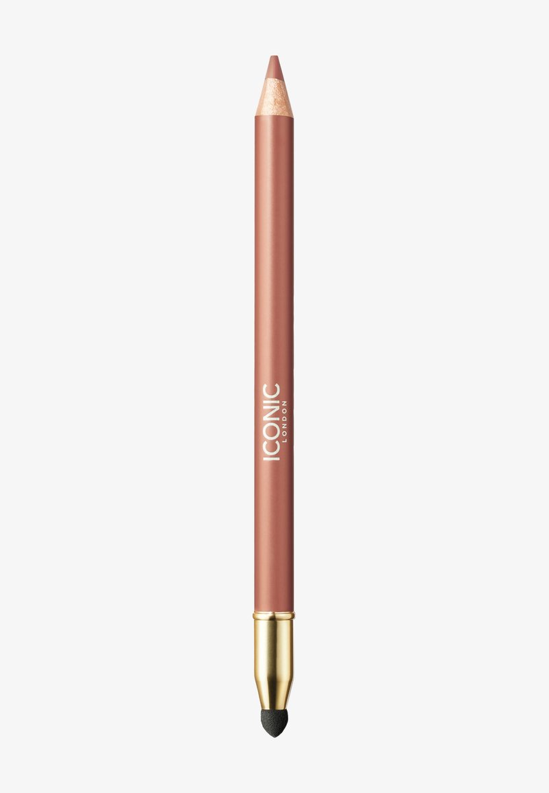 Crayon à lèvres rose avec une pointe effilée et une éponge à estomper noire à l'extrémité ; accent doré à la base. Nom de la marque imprimé en blanc.