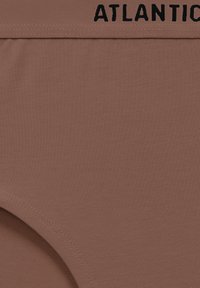 Brązowe bawełniane majtki o gładkiej fakturze, z czarnym logo "ATLANTIC" na pasku. Prosty design o klasycznym kształcie.
