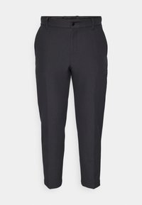 Mørkegrå skræddersyede herre formelle bukser med bæltestropper, knaplukning, sidelommer og slim fit.