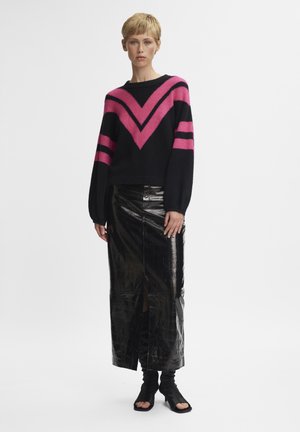 ALPHAGZ LS STRIPED - Striktrøje - black pink stripe