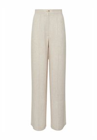 Beige linnen broeken met een hoge taille, voorzien van een sluiting met knopen aan de voorkant, twee zijzakken en een ontspannen, rechte pasvorm.