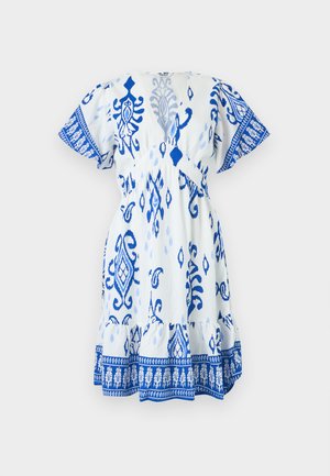 ONLY, ONLMORRISON V NECK SHORT DRESS - Φόρεμα ημέρας - cloud dancer/blue ikat