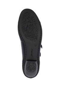 Suola di scarpa nera con motivi di trama testurizzati, misura 37, e logo "rieker" impresso al centro inferiore.