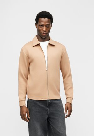 SLHEMANUEL SOFT FULL ZIP - Športna jopa s kapuco na zadrgo - savannah tan