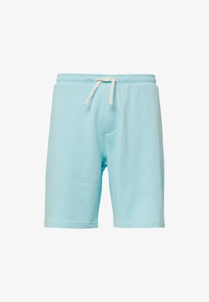 Lichtblauwe katoenen shorts met een relaxte pasvorm, elastische tailleband en crèmekleurige trekkoord. Kenmerkt zich door zijzakken en een fijne textuur.