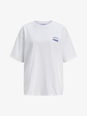White cotton t-shirt with a relaxed fit, featuring short sleeves. Small blue "SOURDOUGH" logo on the upper left side.
