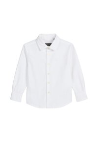 Witte langemouwen shirt van katoen met een knoopsluiting aan de voorkant, een puntige kraag en een klein geborduurd logo op de borst.