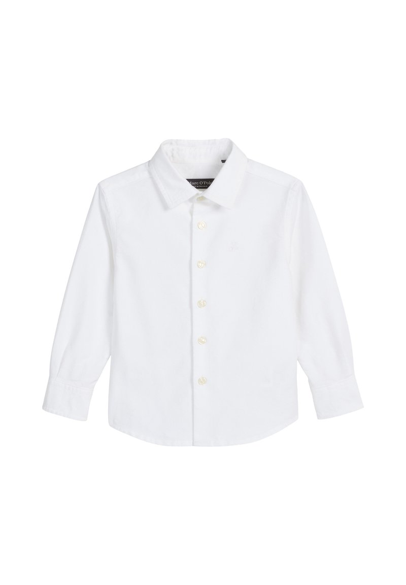 Witte langemouwen shirt van katoen met een knoopsluiting aan de voorkant, een puntige kraag en een klein geborduurd logo op de borst.