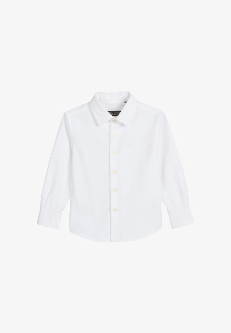 Witte langemouwen shirt van katoen met een knoopsluiting aan de voorkant, een puntige kraag en een klein geborduurd logo op de borst.