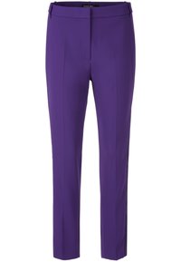 Purple trousers made from smooth fabric, featuring a tailored fit, flat front, and clean lines. No visible pockets or embellishments.